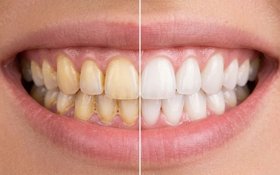 Antes y después de un blanqueamiento dental